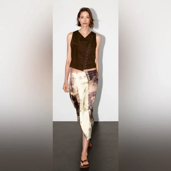 NWT [Massimo Dutti] Luxury Flowing Satin Printed Midi Elastic Skirt Women’s XS - Picture 2 of 15